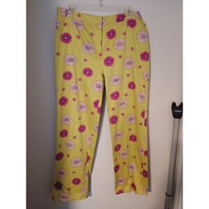 Randi M Yellow Green & Pink Floral & Ladybug Print Cotton Stretch Pants Sz 14